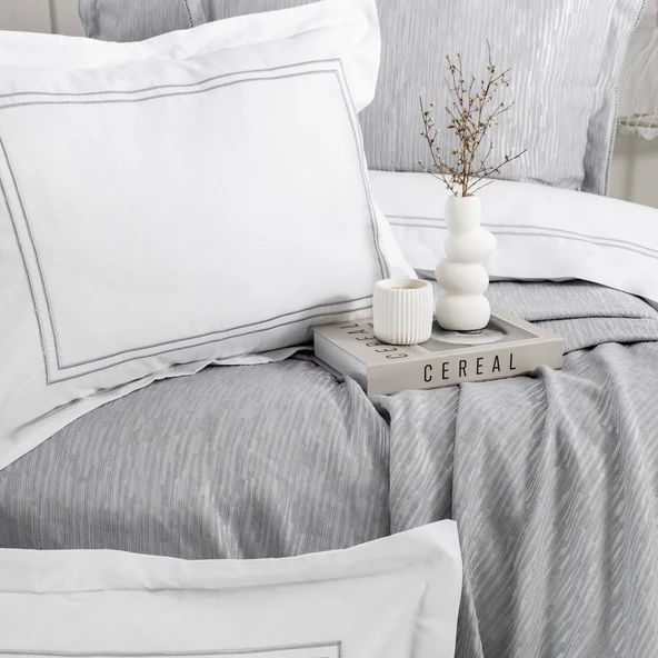 Schafer Home Pavia Şönil Yatak Örtüsü Nevresim Seti 7 Parça-Gri - 5