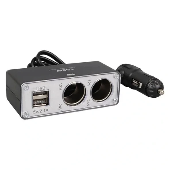 Olesson 1647 12-24v Çift Usb Girişli 100w 70cm Kablolu 2'li Araç Çakmak Çoklayıcı - Resim 2