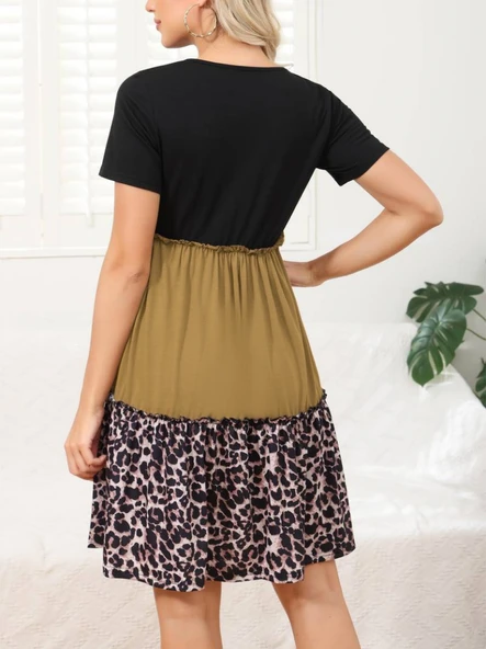 Kadın Leopar Detay üç Parça Viskon Elbise - Resim 6