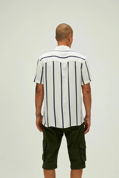 Bad Bear Sergio Erkek Gomlek - Beyaz Cizgili - Resim 3