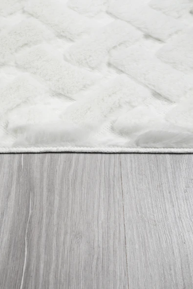 Desenli Tavşan Tüyü Yumuşak 2’li Banyo Paspası – Kaymaz Tabanlı Klozet Takımı Krem - 4