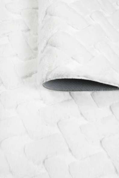 Desenli Tavşan Tüyü Yumuşak 2’li Banyo Paspası – Kaymaz Tabanlı Klozet Takımı Krem - 2