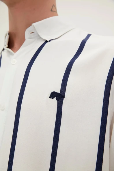 Bad Bear Sergio Erkek Gomlek - Beyaz Cizgili - Resim 5