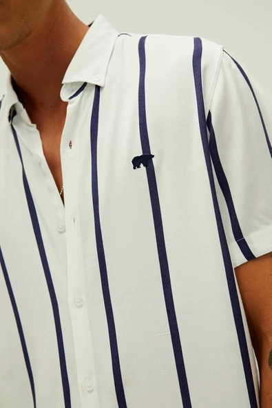 Bad Bear Sergio Erkek Gomlek - Beyaz Cizgili - Resim 4