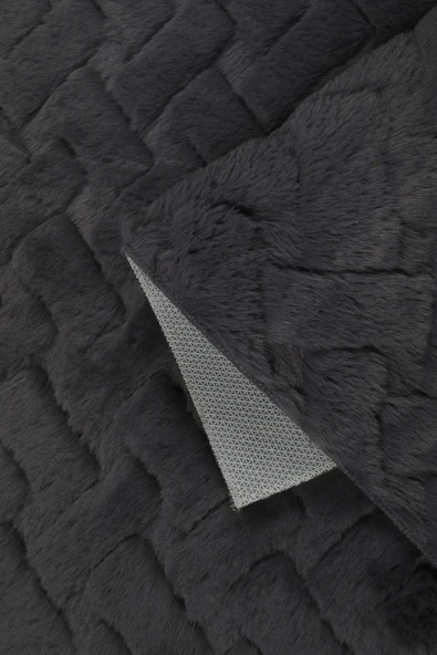 Desenli Tavşan Tüyü Yumuşak 2’li Banyo Paspası – Kaymaz Tabanlı Klozet Takımı Antrasit - 4