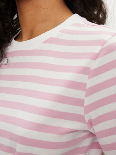 Only Pieces 17140802 0 Yaka Kadin Body - Pembe Cizgili - 6