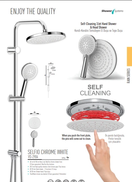 Valtemo Selfio Rain Duş Seti Beyaz Krom - Resim 2