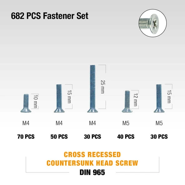 Civtec 682 Parça 16 Çeşit Yhb Vida - Somun - Pul Seti -Takım TK-17 - Resim 3