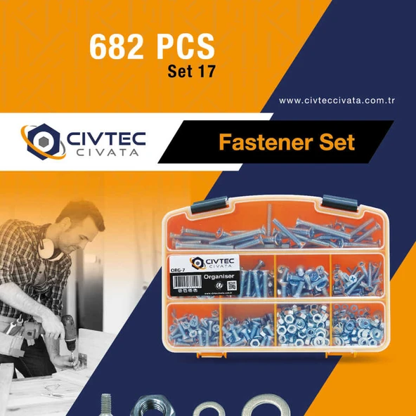 Civtec 682 Parça 16 Çeşit Yhb Vida - Somun - Pul Seti -Takım TK-17 - Resim 8