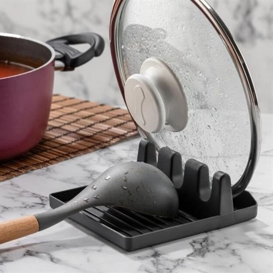 Fege Store ® Tencere Kapak Tutuculu Kaşıklıklı Tencere Kapak Standı Pratik Kaşık Kepçe Altlık Düzenleyici - 10
