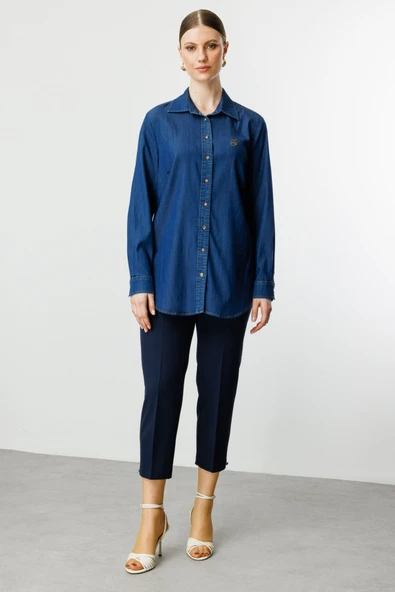 Ekol Kelebek İşlemeli Büyük Beden Gömlek - 3