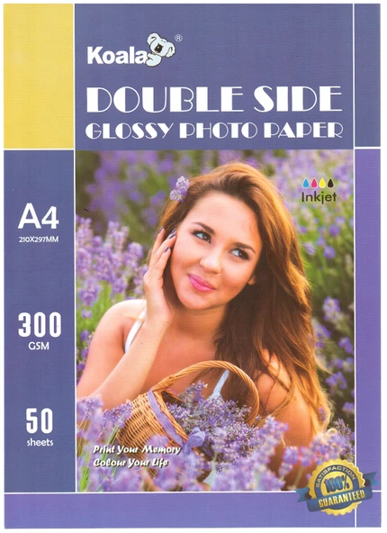 Koala Papers Canon E414 Yazıcı için Pg-46 Cl-56 ile uyumlu Premium Parlak Çift Taraflı double Side A4 Fotoğraf kağıdı 300 gr. 50 Adet