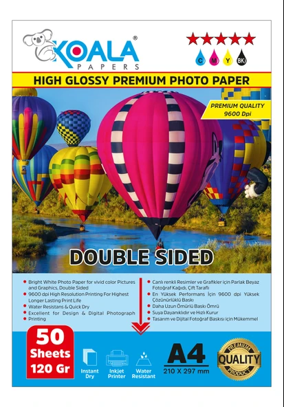 Koala Papers Canon E414 Yazıcı için Pg-46 Cl-56  ile uyumlu Premium Parlak Çift Taraflı double Side A4 Fotoğraf kağıdı 120 gr. 50 Adet ürün görseli