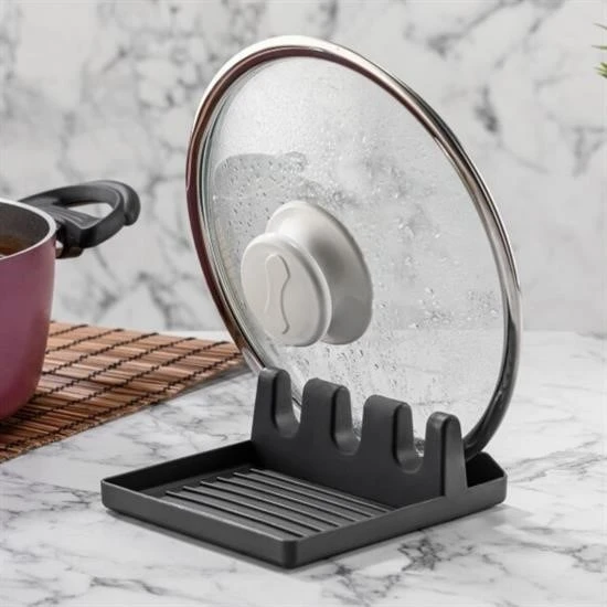 Fege Store ® Tencere Kapak Tutuculu Kaşıklıklı Tencere Kapak Standı Pratik Kaşık Kepçe Altlık Düzenleyici - 9