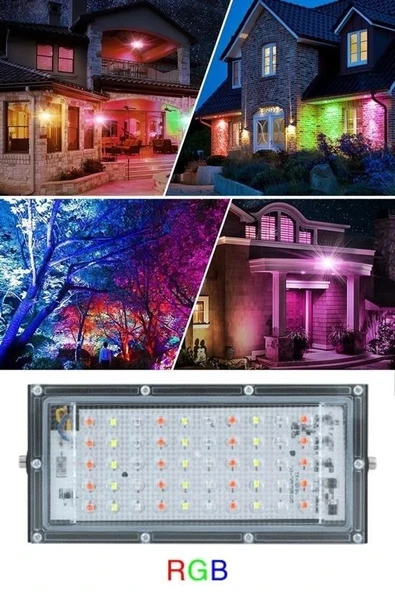 Fege Store ® Kumandalı Led Işık Dış Cephe AydınlatmasıÇok Renkli RGBLed Panel Işık PartiLed Aydınlatma - 10