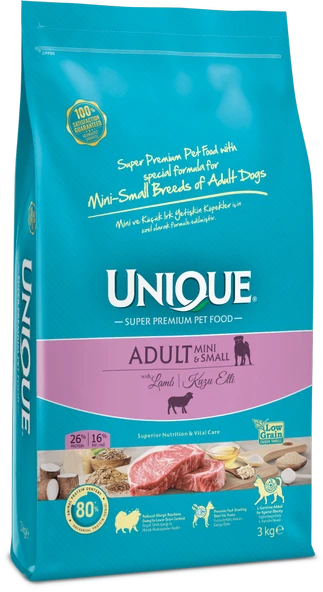 UNIQUE adult mını&small kuzu etli 3 kg köpek maması - 1