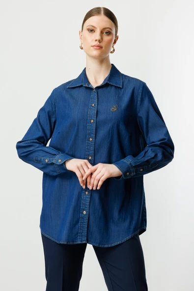 Ekol Kelebek İşlemeli Büyük Beden Gömlek - 2