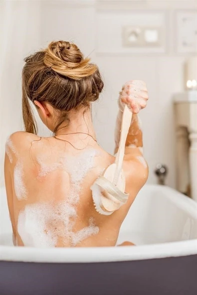 Fege Store ® Doğal At Kılı Selülit Karşıtı Sapı Çıkabilen Ahşap Banyo Fırçası - 9