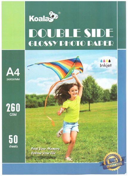 Koala Papers Canon İX6850 550XL ile uyumlu Premium Parlak Çift Taraflı double Side A4 Fotoğraf kağıdı 260 gr. 50 Adet