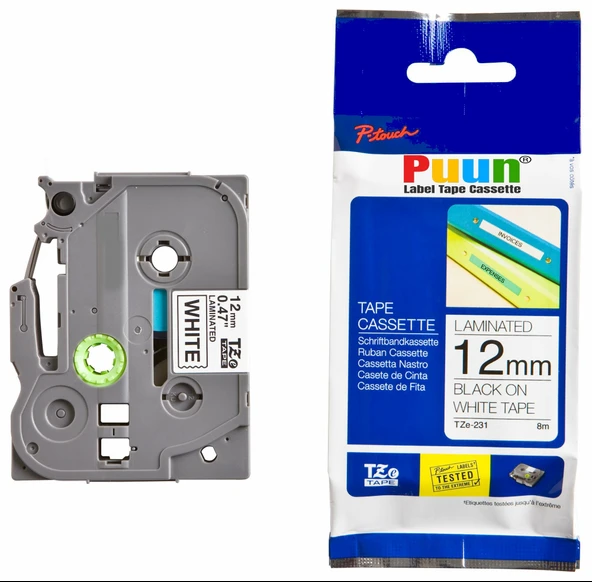 Photo Print Sarf Muadil  Brother P-Touch Tz-Tape 12Mm Beyaz-Siyah Etiket 12Tze-231 ürün görseli 1