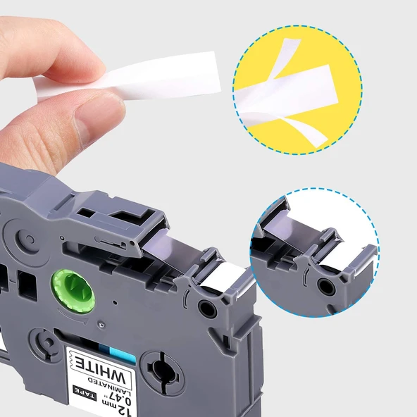 Puun Brother TZE-231 12mm X 8m Beyaz Üzerine Siyah Muadil Laminasyon Etiket Şeridi 2 Adet - 2