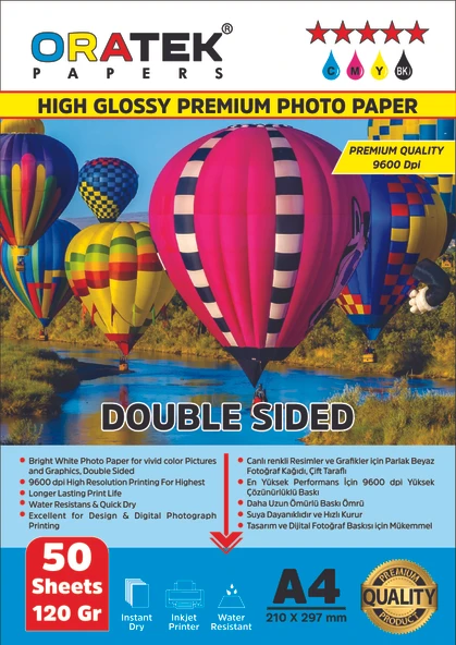 Oratek Epson 103 L565 Fotoğraf Kağıdı A4 Premium Parlak Çift Taraflı 120 gr 50 Adet ürün görseli
