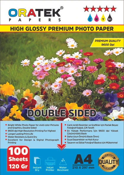 Oratek Epson 103 L3211 Fotoğraf Kağıdı A4 Premium Parlak Çift Taraflı 120 gr 100 Adet - 1