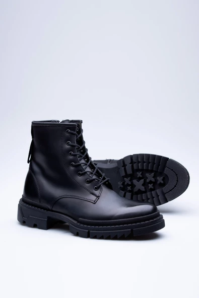 Fermuar Detaylı Deri Bağcıklı Askeri Postal - 5