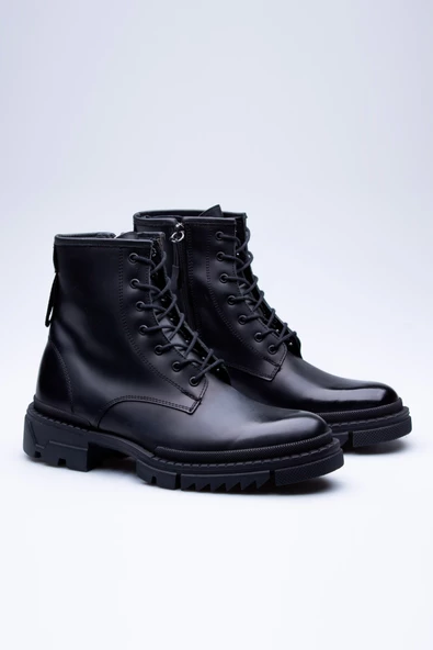 Fermuar Detaylı Deri Bağcıklı Askeri Postal - 4