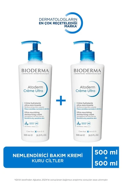 Bioderma Atoderm Cream Ultra Normal Ve Kuru Ciltler Için Nemlendirici Yüz, Vücut Bakım Kremi 2x500 ml