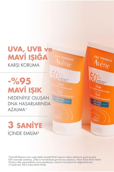 Avene Fluide SPF 50+ Normal veya Karma Ciltler için Yüksek Korumalı Güneş Kremi 50 ml x2 - Resim 2