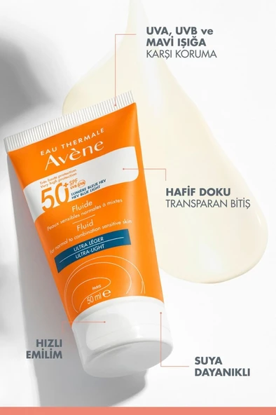 Avene Fluide SPF 50+ Normal veya Karma Ciltler için Yüksek Korumalı Güneş Kremi 50 ml x2 - Resim 3