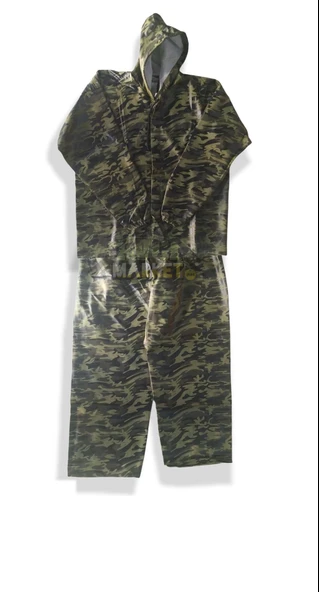 KAMUFLAJ DESENLİ KAPŞONLU FERMUARLI PVC YAĞMURLUK - Resim 3