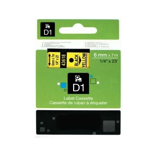 Puun Dymo D1 43618 S0720790 6mm X 7 Mt. Muadil Sarı Etikete Siyah Yazı Şerit Etiket Kaseti