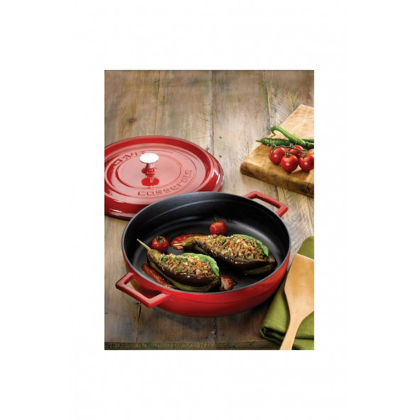 Lava Trendy 24 cm Yayvan Döküm Kırmızı Tencere - 4