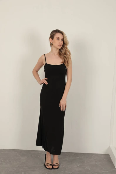 Sandy Kumaş İp Askılı Basic Elbise-Siyah ürün görseli