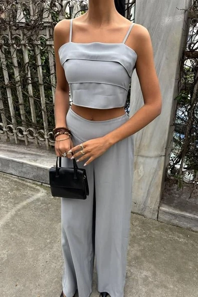 Crop Plazzo Pantolon Takım 10155-08 - Resim 4