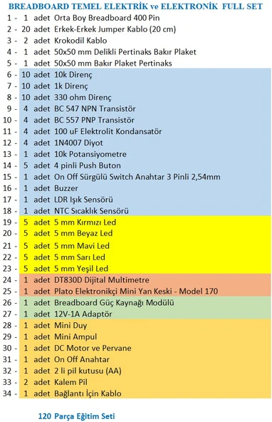 Breaboard Temel Elektrik ve Elektronik Eğitim Full Set DT830D Multimetre Yankeski - Resim 2