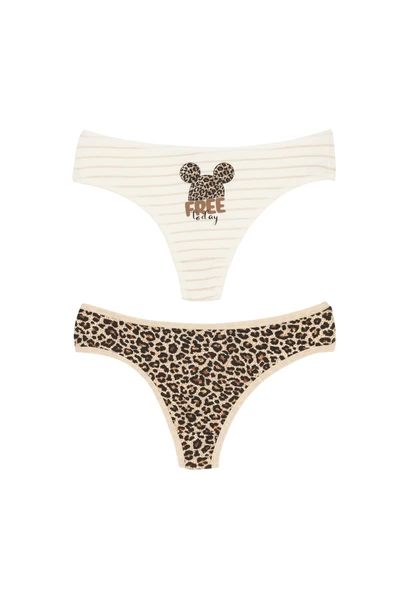 İNSPİRA Pamuklu Elastan Kadın Külot Tanga 2'li Paket Leopar Fare Desenli String Model