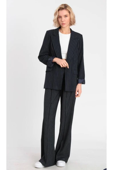 İNSPİRA Çizgili Ceket Lacivert Ceket - 4