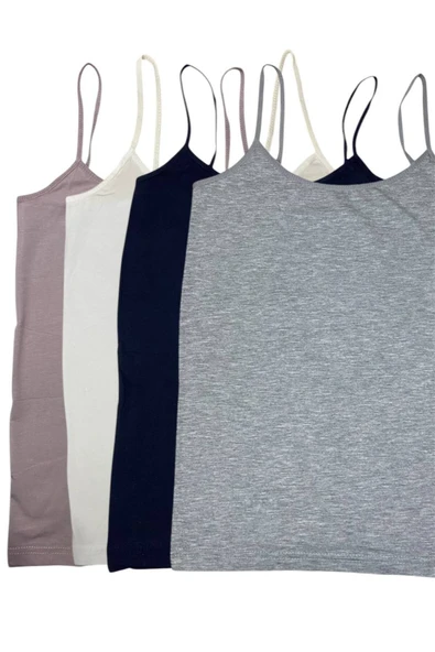 İNSPİRA İp Askılı Düz Pamuklu Likralı Penye Kadın Atlet Ribana Kumaş 4'Lü Paket