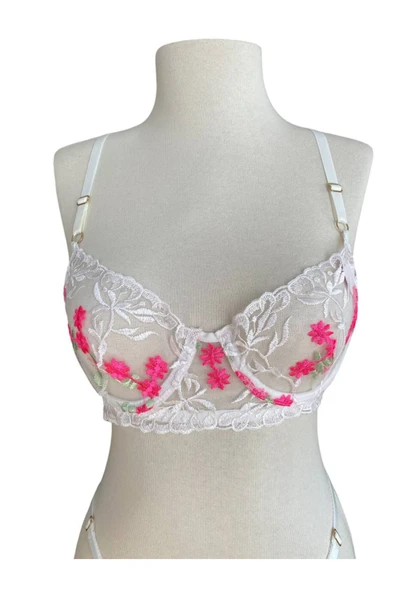 İNSPİRA Dantelli Brode Takım Çiçekli Desenli Sütyen Tanga Takım - 3