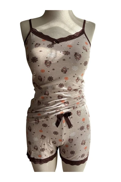 İNSPİRA İnce Askılı Şortlu Pamuklu Pijama Takımı Dantel Detaylı - 4