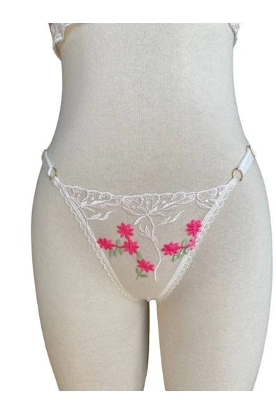 İNSPİRA Dantelli Brode Takım Çiçekli Desenli Sütyen Tanga Takım - 4