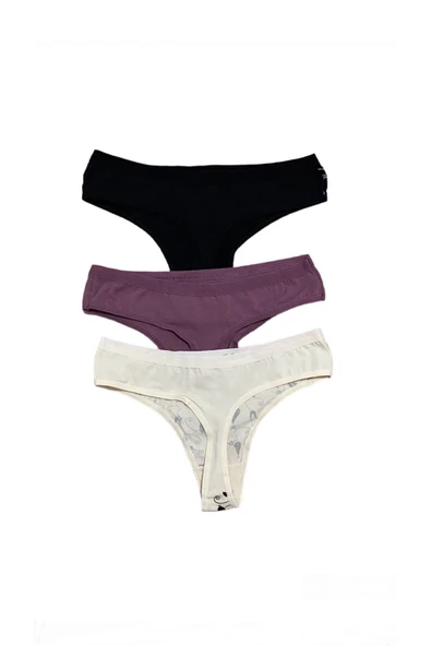 İNSPİRA Pamuklu Elastan Kadın Tanga Külot 3’lü Paket String Kedi Desenli - 7