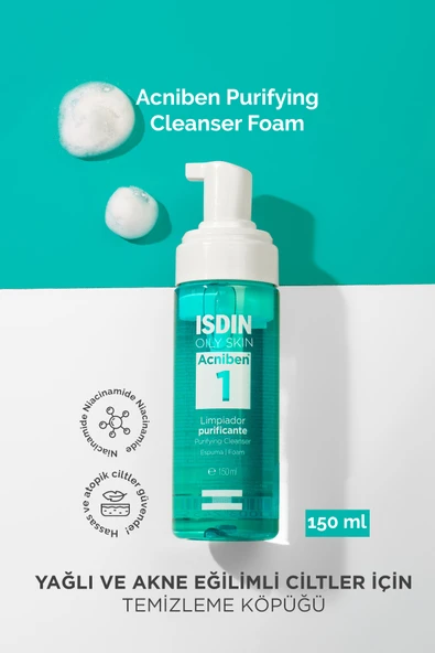 ISDIN Acniben Purifying Cleanser Foam 150 ml Yağlı ve Akne Eğilimli Ciltler İçin Temizleme Köpüğü ürün görseli