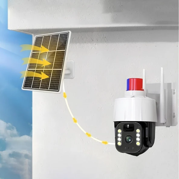 Periboia Güneş Enerjili Alarmlı Çakarlı Dış Mekan Güvenlik Kamerası