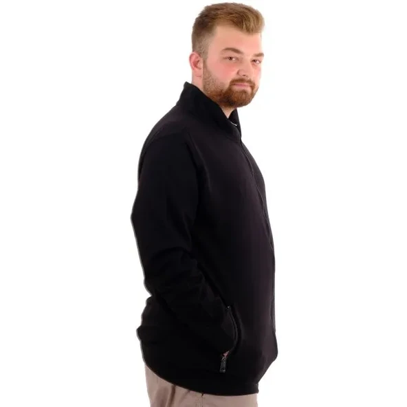 Buyuk Beden Erkek Hırka Fermuarlı Stell Dik Yaka 20571 Siyah - 2