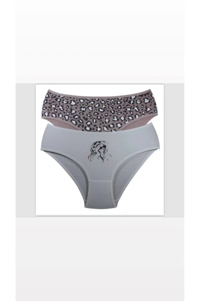 İNSPİRA Büyük Beden Pamuklu Külot Leopar Desenli Ve Kız Figürlü 2'Li Paket Hipster Yüksel Bel