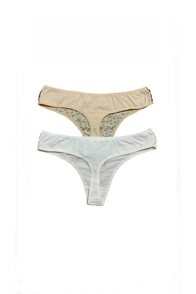 İNSPİRA Pamuklu Elastan Kadın Külot Tanga 2'li Paket Leopar Fare Desenli String Model - 7